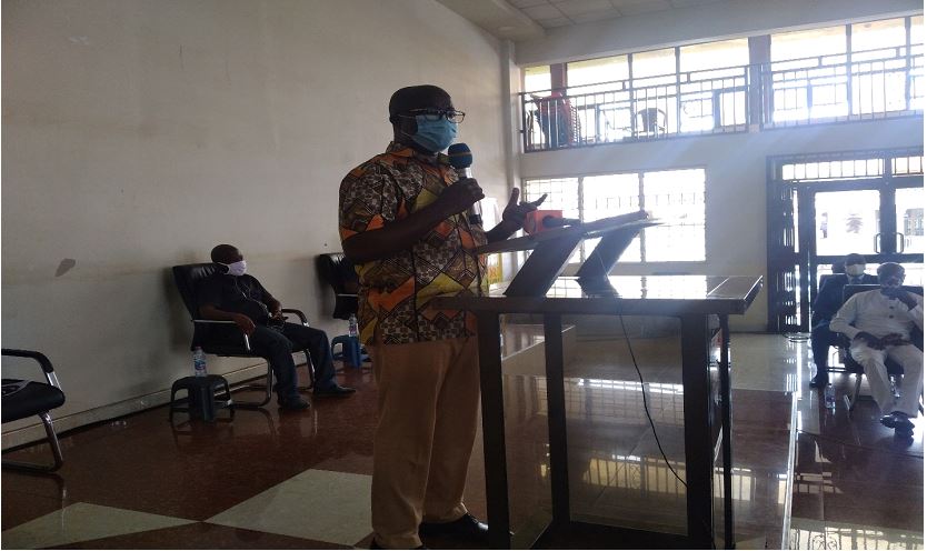 Hon. Osei Assibey Antwi addressing unit committee members at Subin Sub-Metro council.