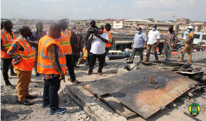 Nana Agyemang inspecting the extent of damage at the Aboabo Station