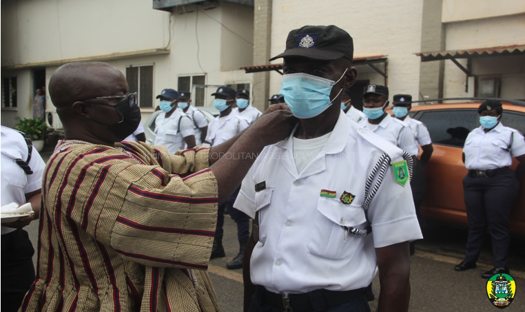 Constable Anthony Gundad being decorated by the Kumasi Mayor